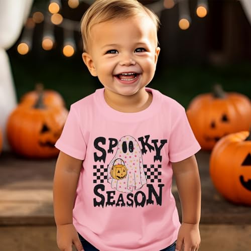 MODNTOGA Halloween Shirt Toddler Ghost Graphic T-Shirt Baby Boy Girl Spooky Season Print Tee Tops Short Sleeve Fall Outfit2