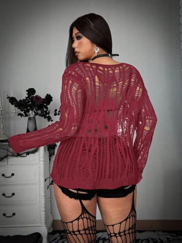 Image of RoseSeek Women's Plus Size Y2K Cut Out Long Sleeve Punk Grunge Knit Sweater