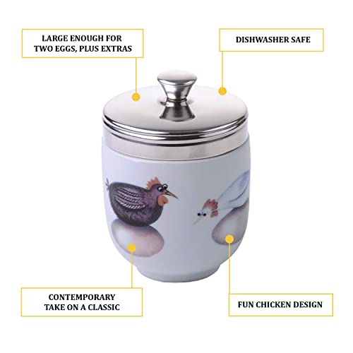 BIA International - Eierkocher aus Porzellan - 2er-Set weiße Eierpochierer mit Bruteier-Design der Künstlerin Clare Mackie, Küchenutensil und Eier-Multikocher, in Geschenkbox verpackt – Bild 4