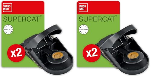 SWISSINNO Trampa para Ratones SuperCat – 2 Ratoneras Reutilizables – Profesional con Cebo Integrado de Crema de Cacahuete – Trampa Mecánica de Resorte para Uso Interior y Exterior (Paquete de 2)