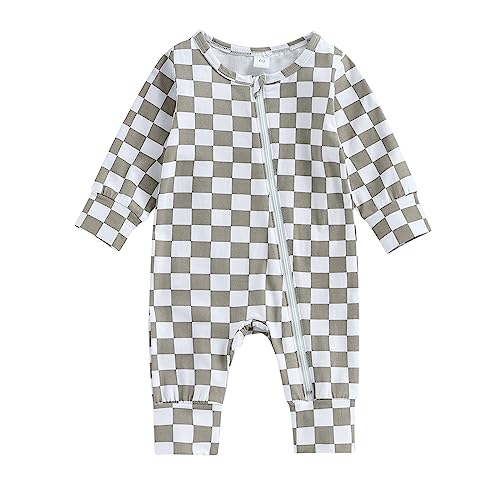 Image of Ledy Champswiin Newborn Baby Boy Girl Romper Cute 3 6 12 18 Months Infant Fall Clothes Diagonal Zip-up Jumpsuit Outfit