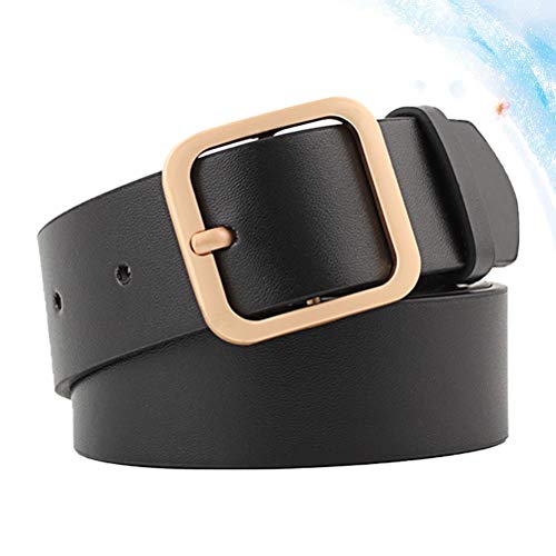 Cinto feminino de couro KESYOO casual totalmente ajustável, Preto, dourado, 110X3.3CM