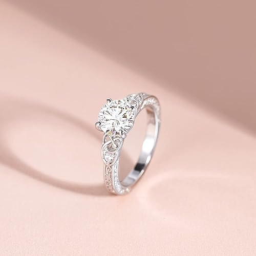 Miniatura 3 de POMODA Anillos de compromiso de moissanita de 1.5 quilates para mujer, plata de ley 925, circonita cúbica, corte redondo, anillos de compromiso