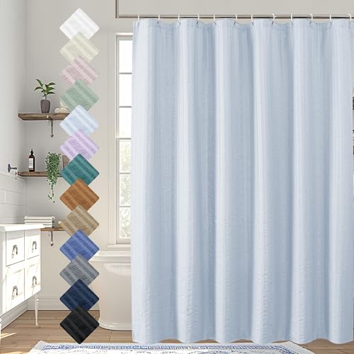 Aiyufeng Light Blue Shower Curtain for Bathroom Embossed Textured Fabric Shower Curtain for Bathroom - Soft Cloth & Hotel Spa Machine Washable 72X72 Glacier Blue