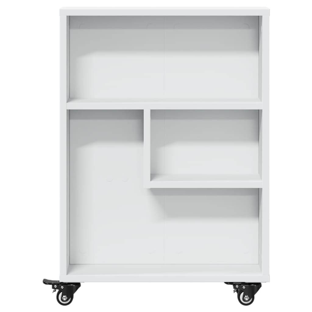 Carro de almacenamiento estrecho blanco, 48 x 13 x 68 cm, de material de madera, con ruedas con frenos, carrito auxiliar versátil para cocina, baño, oficina