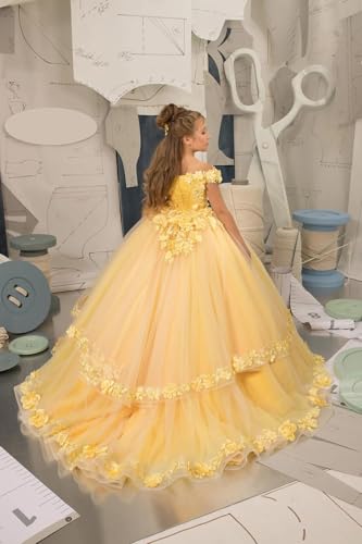Tulle Flower Girl Dress for Wedding Off Shoulder Pageant Princess Dresses for Girls Appliques Evening Ball Gown4