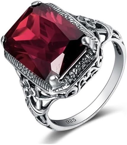 Miniatura 1 de Gixaxak Elegant Huge Tanzanite 925 Silver Ruby Ring Emerald-Cut AAA CZ Engagement Ring Red Oversized Rectangular 3A Zircon Engagement Ring for Women