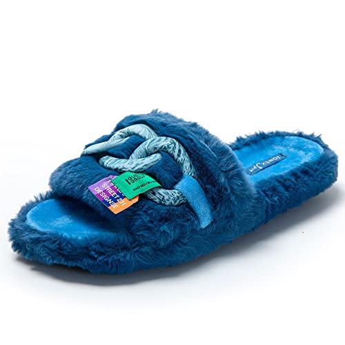 JOMIX Zapatillas Casa Mujer Invierno con Felpa Comodas Pantuflas Mujer Abiertas Zapatillas Mujer Casa de Peluche con Plantilla Suave, Azul, 39 EU