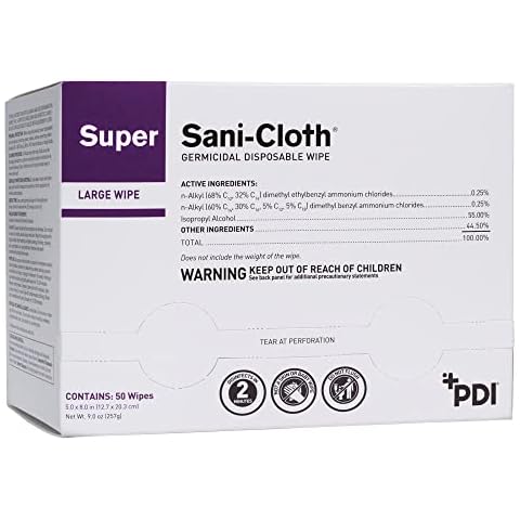 PDI Super Sani-Cloth Germicidal Disposable Wipe, Large, Individual, 5" x 8" Cover
