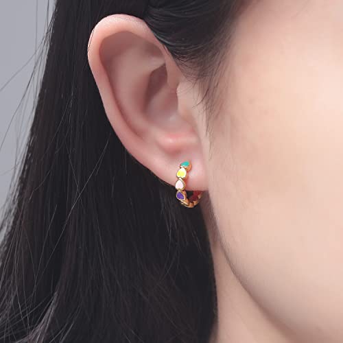 CiNily Heart Rainbow Enamel Small Hoop Earrings/Opal Sutd Earrings for Women Girls Sterling Silver Plated Cute Jewelry Gift3