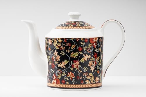 Image of GOLDEN QUEEN'S Handcrafted Bone China Tea Set - 6 Cups & 1 Kettle (1.8L) | Ideal for Everyday Tea & Coffee, Hosting Tea Service with Friends & Family - Enchanted Night Garden