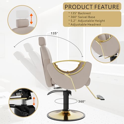 Image of Barber Chair, Reclining Hair Salon Chair, 360 Degrees Swivel Styling Chair, Height Adjustable Hydraulic Shampoo Chairs, Spa Equipment (Gray)