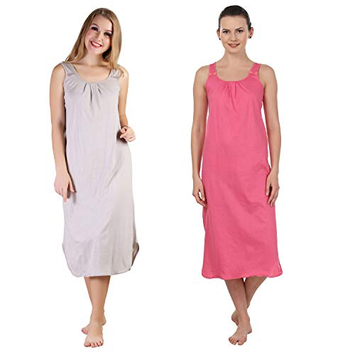 Image of BLAZON Women's Cotton Hosiery Solid Maxi Nighty Slip (Pack of 2) Available Sizes: S, M, L, XL, 2XL, 3XL, 4XL, 5XL