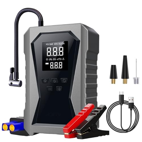 Arrancador de coche – Paquete de salto de 12 V con inflador de neumáticos, banco de energía recargable digital para garaje, taller marino