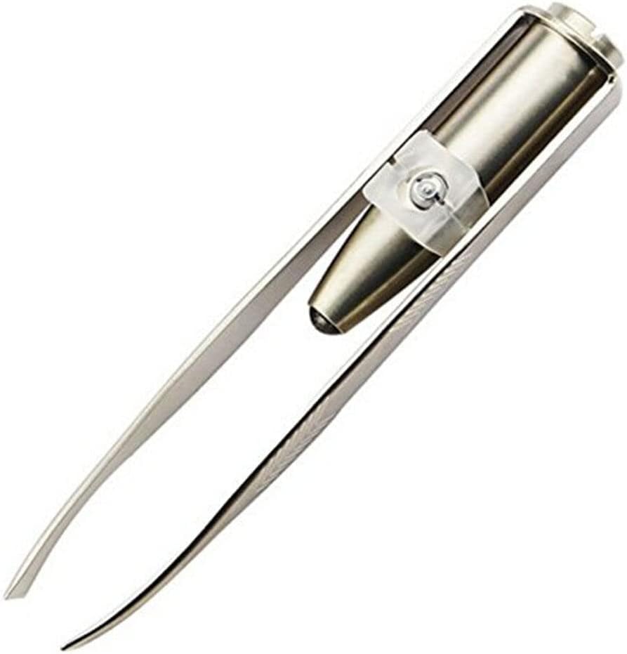 Silver Creative Led Light Eyelash Eyebrow Hair Removal Stainless Steel Make Up Tweezer and Practicality, Hair Removal Tweezers,Women's 8.8x0.8x1.6cm,