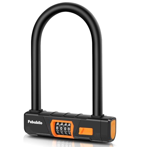 Image of Bike Locks Heavy Duty Anti Theft, Combo Bike U Lock, 4-Digit Resettable Combination E-Bike Large U Shaped Lock for Electric Bike, Bicycle, Escooter, Motorcycle,Door