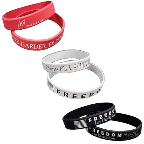 ColisPar 3 Pack Charlie Kirk Freedom Work Harder Be Better Rubber Wristband Bracelet Band for Men Women Charlie Kirk Merch Merchandise Silicone Band In Memory Of Charlie