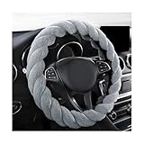 KVAEY Fluffy Car Steering Wheel Cover, 15 Inches Anti-Slip Round Fuzzy Winter Steering Wheel Protector, Soft Warm Plush Steering Wheel Cover for Women Girls, Car Accessories (Gray, Round)