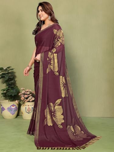Image of Satrani Women's Shimmer Georgette Foil Printed Saree with Unstitched Blouse Piece