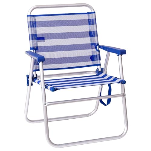 LOLAhome Silla de Playa Fija Plegable de Aluminio y textileno Azul y Blanco de 55x43x75 cm
