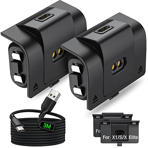 ELISWEEN Rechargeable Battery Pack for Xbox One/Series X|S Controller, 2X1500Mah Rechargeable Battery Pack for Xbox One Controller Battery Pack with 4 Batteries Covers & 9.84Ft Type-C Cable for Xbox
