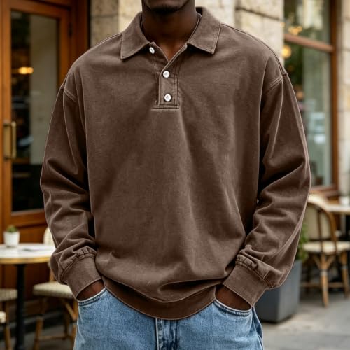 Washed Polo Shirts for Men Big and Tall Long Sleeve Tshirts Casual Pullover - image 3