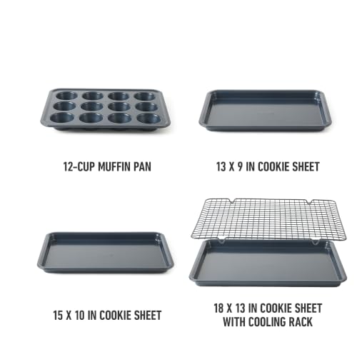 Calphalon Legacy 10-Pieces Nonstick Bakeware Set PFOA-Free, Baking Sheet Set, Baking Pans Set, Carbon Steel Bakeware Pans Collection, High-Heat Oven Safe, for Cookies, Cakes, and Muffins -Navy Blue - Image 5