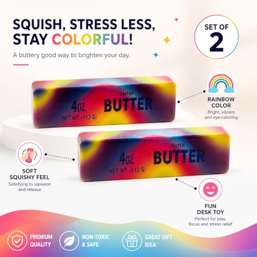 Image of Rainbow Butter Squishy Toys Set of 1, Cute Butter Squishy Toy, Soft Slow Rising Squeeze Toys for Stress Relief, Sensory Fidget Toys for Desk, Office, Party Favors, Gift Basket Stuffers