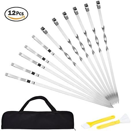 Doatry Professional BBQ Tool Set, Grill Accessories,15 Pcs Stainless Steel Utensils, Folded Shape Skewer & Twisted Shape Skewers, Come with Portable Package, Basting Brush
