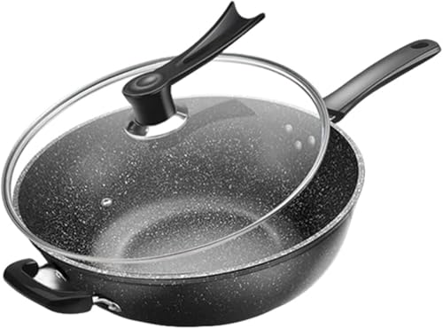 Zxyler 深型フライパン兼炒め鍋 30cm/32cm/34cm サイズラインナップ 蓋付き 5 層構造 ノンスティック加工 焦げ付きにくい・こびりつきにくい オール熱源対応(IH・ガス火) 中華鍋風 鉄鍋風無油煙 お手入れ簡単 家庭用炒め物鍋器具