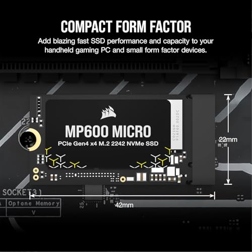 Image of C0RSAIR MP600 Micro 2TB PCIe Gen4 x4 NVMe M.2 2242 Internal SSD, Up to 7000MB /s Read & 6200MB /s Write, High-Speed Storage for Gaming Handhelds, Laptops & Notebooks