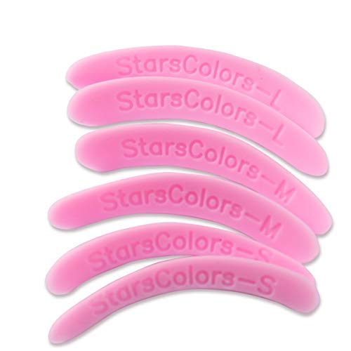 StarsColors 6 Pair/2 Packs 99 Perm Eyelash Patch reusable silicone perming rods pink plastic 3 different sizes