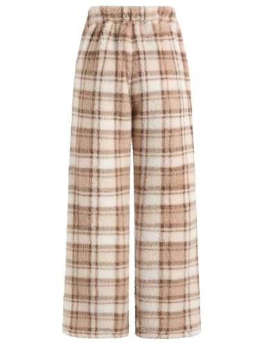Image of ZAFUL Women's Fuzzy Plush Pajama Pants Wide Leg Pj Bottoms Lounge Pants | Soft Fluffy Sleep Pants Drawstring Elastic Waist Teddy Pjs for Women No Pockets