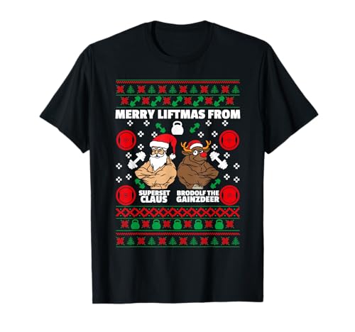 Frohe Liftmas Weihnachten Fitness Gym Santa Rudolph Brodolf T-Shirt