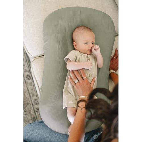Image of Konssy Muslin Baby Lounger Cover 2 Pack, 100% Cotton Newborn Lounger Cover, Soft and Breathable Baby Nest Slipcover for Boys Girls (Rabbit,Fog Green)
