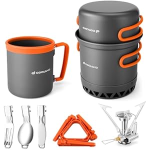 Odoland Camping Cookware Kit, Outdoor Cooking Set Non Stick Pot and Pans Lightweight Backpacking Hiking Utensil Gear for 1 to 2 People Traveling Trekking and Camping For 1 person (A)