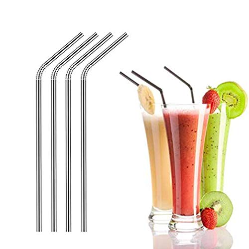 Image of Expresso - New Set of 10 Reusable Stainless Steel Drinking Straws 10.5'' (10 Bend & 2 Cleaning Brushes) - BPA Free Metal, Thick, Long, Dishwasher Safe - for Smoothies, Tumblers, Travel & More