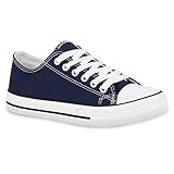 turnschuhe mit strass sohle  stiefelparadies Damen Sneakers Spitze Denim Sport Strass Stoff Blumen Prints Textil Sneaker Low Schuhe 50455 Dunkelblau 42 Flandell
