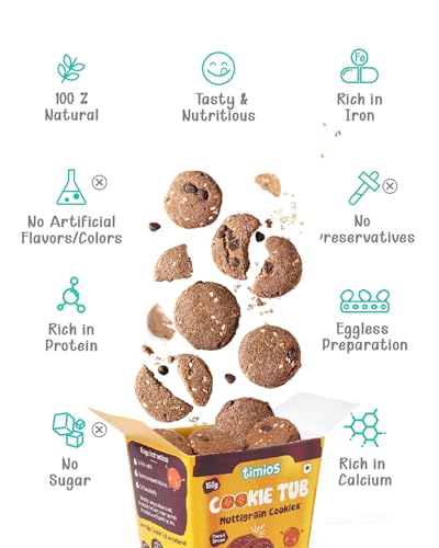 Image of Timios Eggless Cookies - Maida-Free & Jaggery Sweetened | No Preservatives or Artificial Additives | Rich in Iron, Calcium & Protein | Healthy Snack for Kids & Adults | 150g