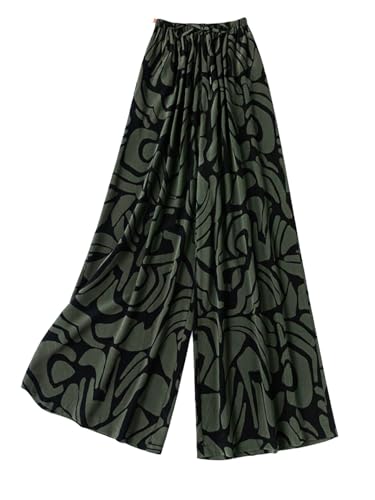 Pantalon Palazzo en soie HangErFeng de qualité supérieure fluide et ample vert taille 150