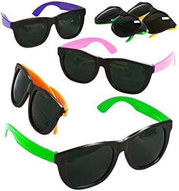 Adorox 12 Pack 80's Style Neon Party Sunglasses Kids Colorful Party Favor Set Birthday Aviators