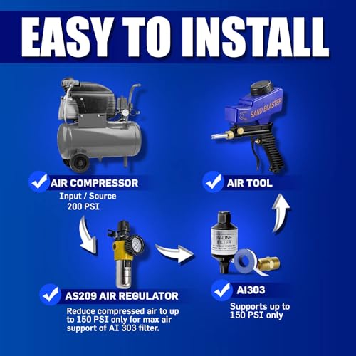 Le Lematec Air Compressor Filter Oil Water Separator with Push Button Drain Valve with Teflon for Air Tools and Accessories