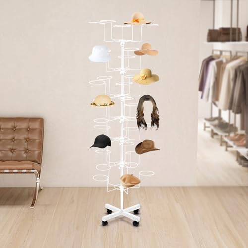 image for Josbuynls 7-Tier Rotating Hat Display Rack Stand, Metal Freestanding H