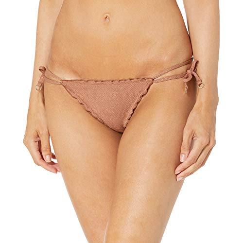 Seafolly Women's Lettuce Edge Brazilian Tie Side Bikini Bottom Swimsuit, Stardust Bronze, 8 US
