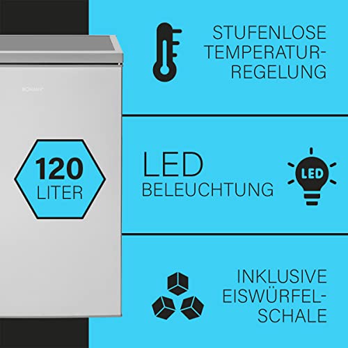 Foto von Bomann Kühlschrank mit Gefrierfach | Getränkekühlschrank mit 120L Nutzinhalt und 2 Glasablagen | Türanschlag wechselbar | kleiner Kühlschrank mit stufenloser Temperaturregelung | KS 2194.1 inox
