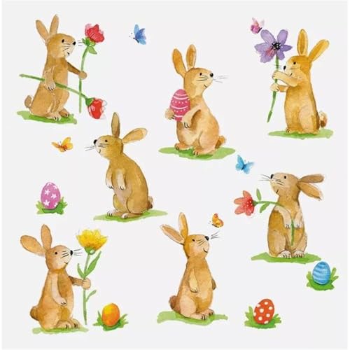 Set of 2 Individual Decoupage Paper Party Napkin Rabbit Bunny Easter Eggs Watercolor Decor Luncheon Napkins for a Birthday Holiday, Wedding, Cocktail Party