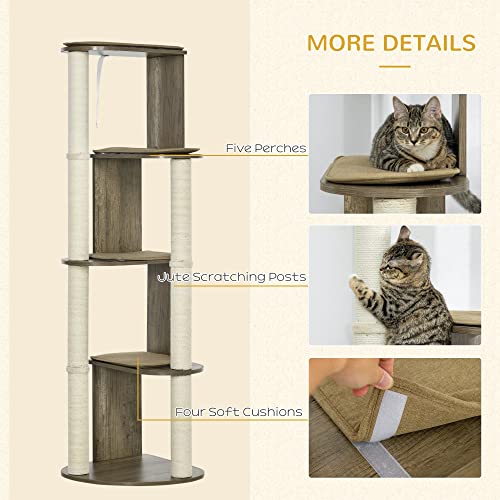 Pawhut 65" Corner Modern Cat Tree Tall For Climbing, Large Multilevel Cat Tower With Scratching Posts, Small-Fit Kitten Tower With Sisal, Cream White #TOP4