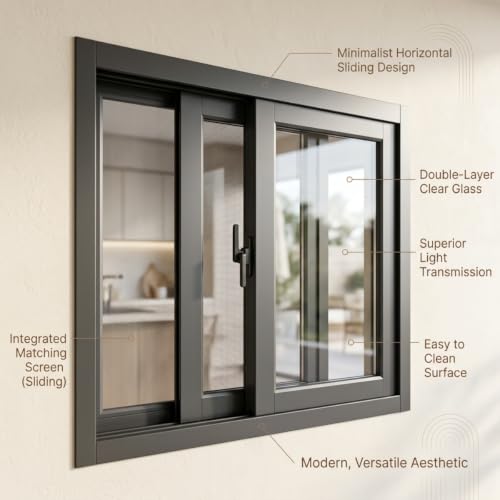 Ventana corredera de sótano 34x29 con mosquitera, ventana de aluminio para cobertizo y garaje 4