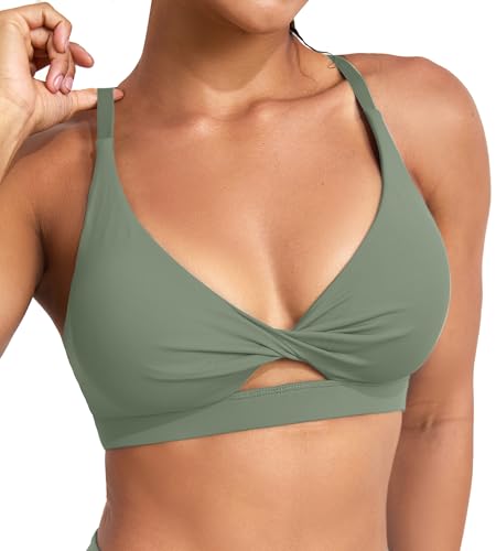 Image of Padded Sports Bras for Women - Strappy Sports Bra Workout Tops for Women Twist Front Gym Tops
