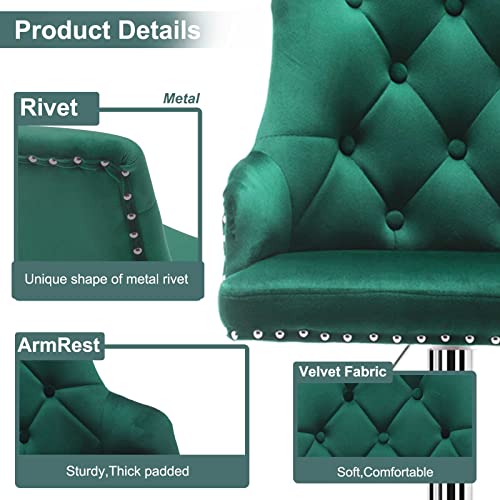 Bar Stool Set Of 2 Velvet Adjustable With Tufted Backrest, Counter Height Swivel Stool Upholstered Modern Barstool Chair Chrome Base For Kitchen, Home Bar, Dining Room, (Green) #TOP5
